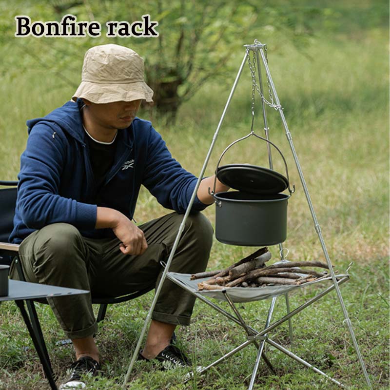 Camping Hanging Cooking Pot - Bonfire Tripod Kemah portabel, rak pendukung