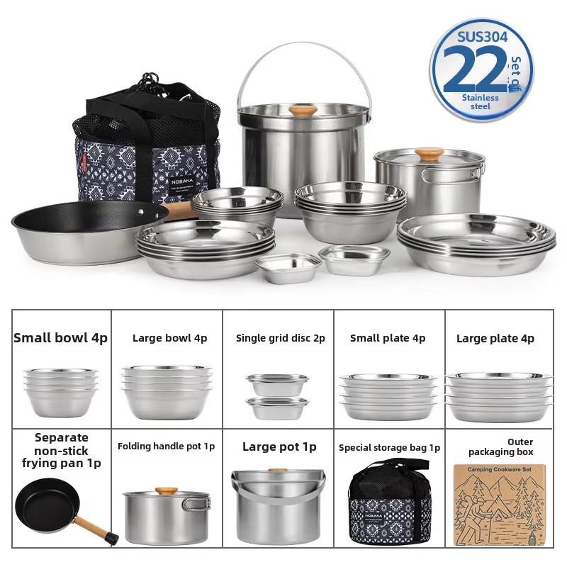 Camping Cooking Roll - NOBANA Set Panci Baja Tahan Karat